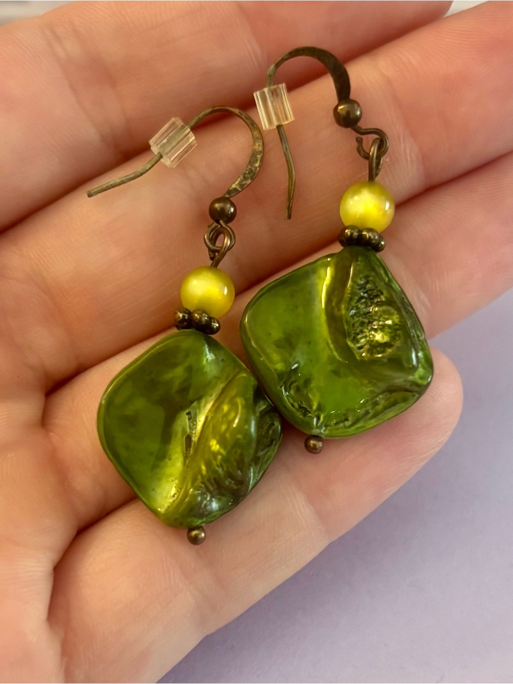 Vintage Green Glass Dangle Earrings - Women's Jewelry